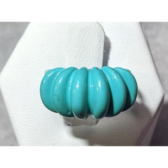 Mermaidcore Blue Scalloped Metal Enamel Coated Ring Size 5 - Picture 9 of 14